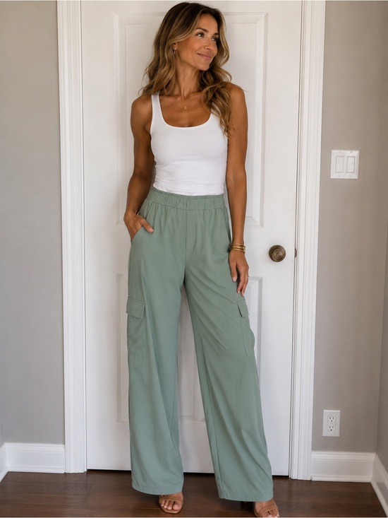 ZYIA Pants - ZYIA Active Sage Green Cargo Wide Leg Pants small